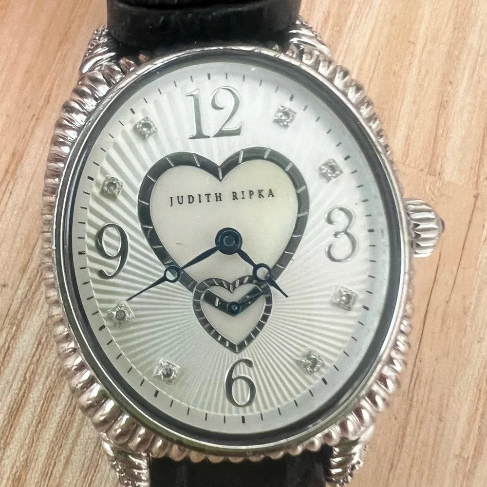 Judith Ripka Sterling Silver Diamonique Mother Of Pearl Hearts Watch NEW BATTERY